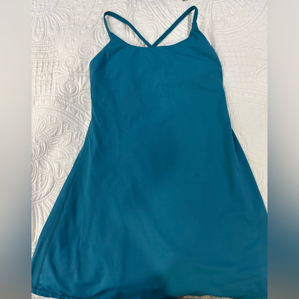 Halara teal dress with built in shorts & bra